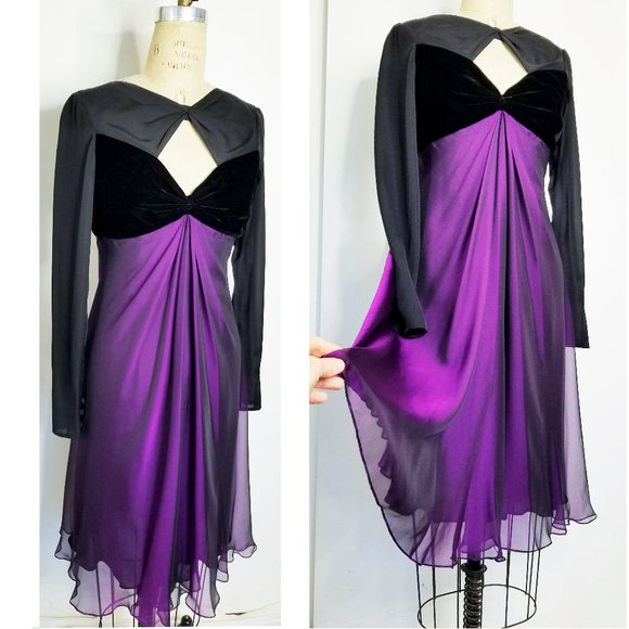 bill blass Dresses & Skirts - Vintage Bill Blass Womens Party Cocktail Dress Black Velvet Purple Chiffon